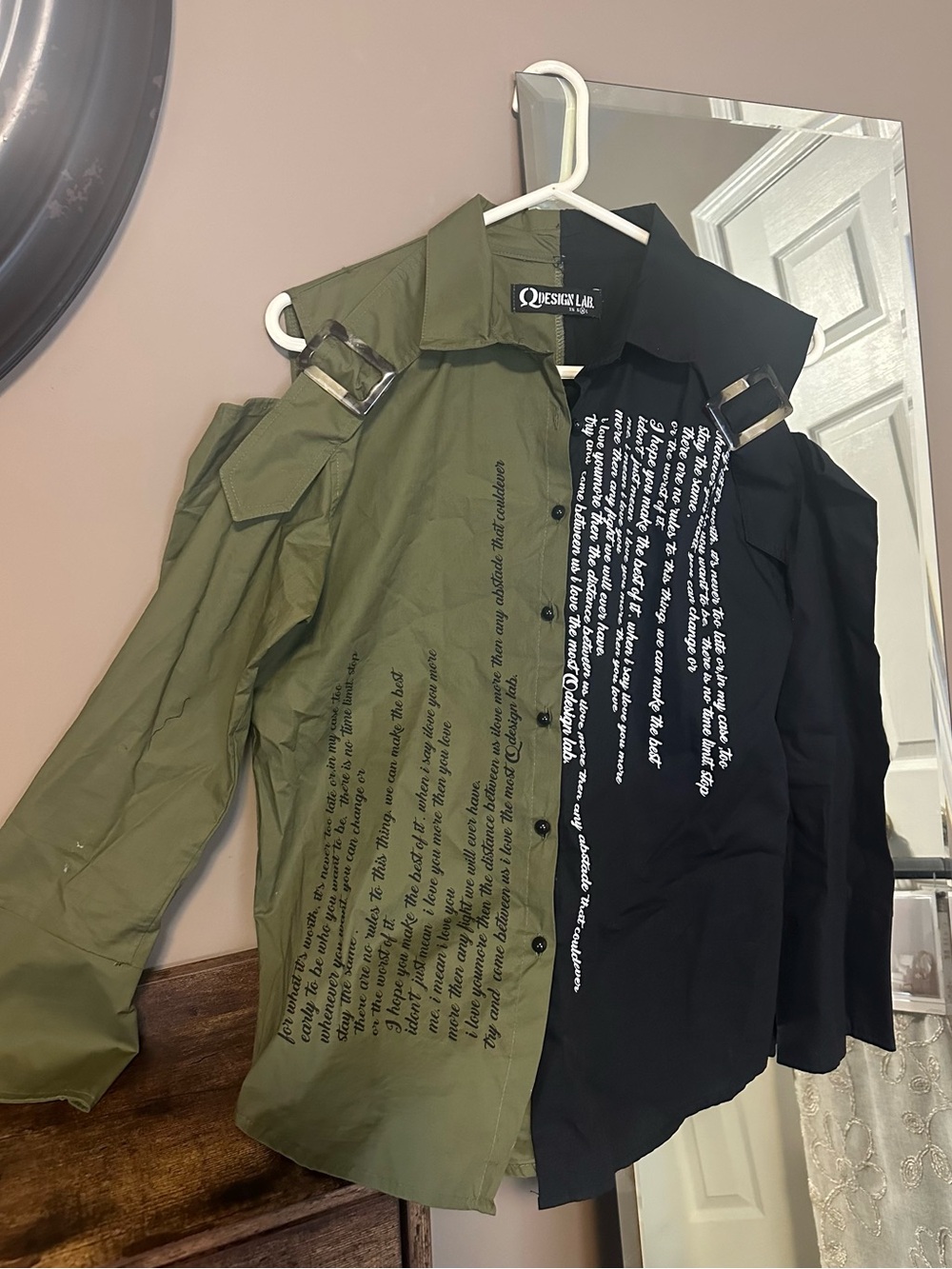 Q Design Lab Two-Tone Olive Green and Black Button-Down Shirt Jacket
